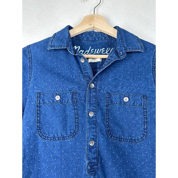 Madewell Navy Dotted Longsleeve Button Front Collared Shirt Size 2 - Picture 3 of 7
